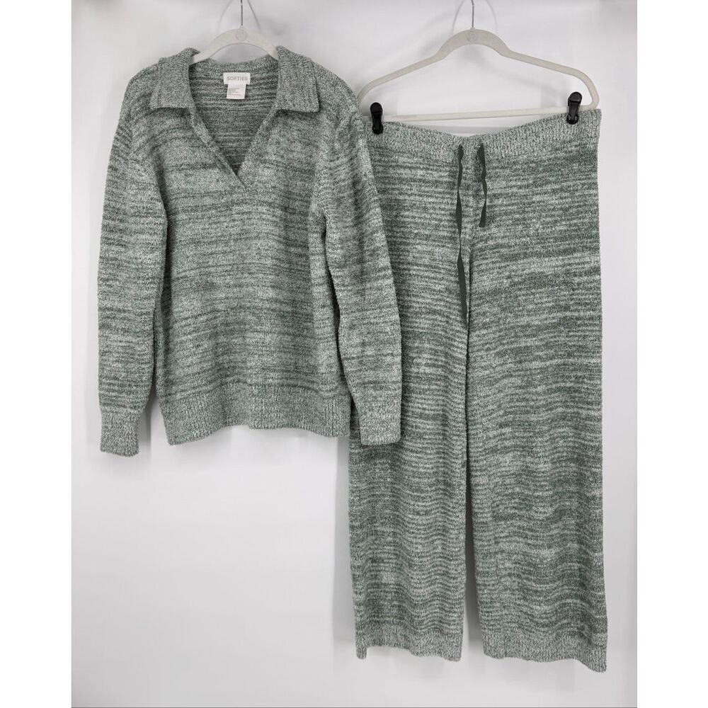 Softies Heather Marshmallow Lounge Set Dusty Green Johnny Collar Size Large